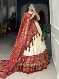 Astonishing Red Patola Print Tussar Silk Wedding Wear Lehenga Choli - Ethnic Plus In