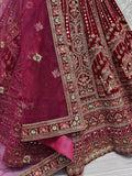 Astonishing Red Velvet Bridal Lehenga Choli With Double Dupatta - Ethnic Plus In
