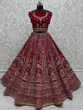Astonishing Red Velvet Bridal Lehenga Choli With Double Dupatta - Ethnic Plus In