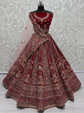 Astonishing Red Velvet Bridal Lehenga Choli With Double Dupatta - Ethnic Plus In