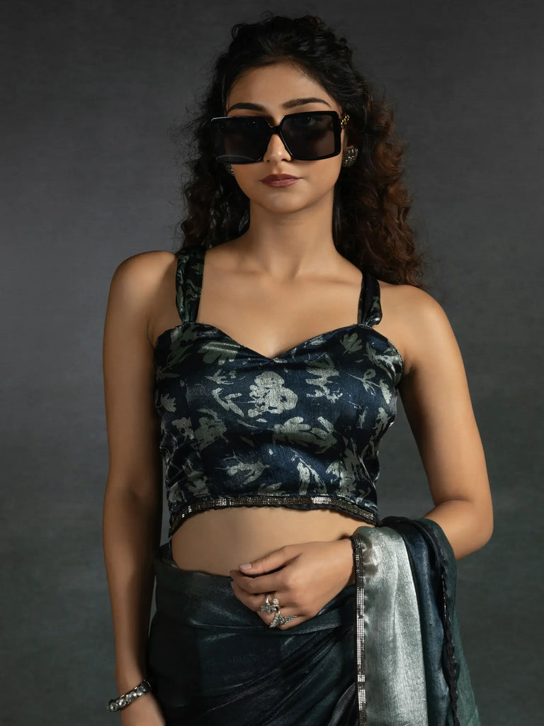 Astonishing Grey Border Work Satin Party Wear Pre-Stitched Saree