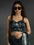 Astonishing Grey Border Work Satin Party Wear Pre-Stitched Saree