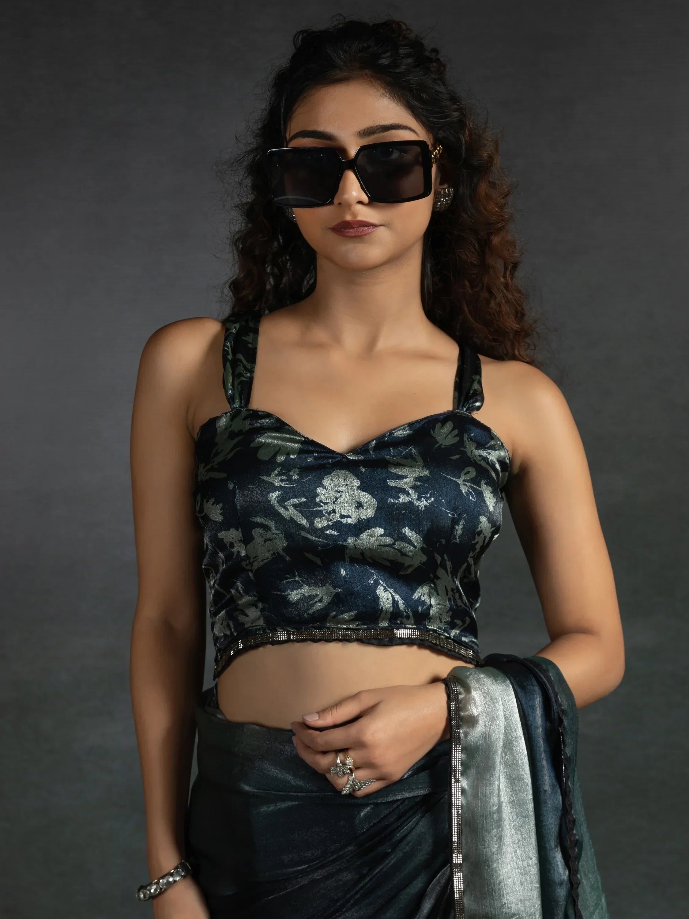 Astonishing Grey Border Work Satin Party Wear Pre-Stitched Saree