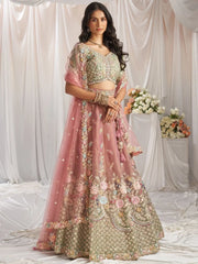 Astounding Pista Green Sequins Tissue Engagement Wear Lehenga Choli - Ethnic Plus In