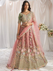 Astounding Pista Green Sequins Tissue Engagement Wear Lehenga Choli - Ethnic Plus In