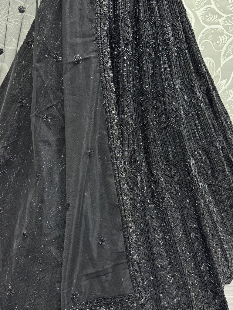 Attractive Black Embroidered Net Monochrome Lehenga With Blouse - Ethnic Plus In