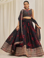 Attractive Black Sequins Organza Event Wear Lehenga Choli With Dupatta - Ethnic Plus In