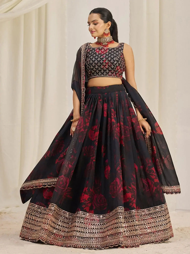 Attractive Black Sequins Organza Event Wear Lehenga Choli With Dupatta - Ethnic Plus In