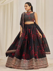 Attractive Black Sequins Organza Event Wear Lehenga Choli With Dupatta - Ethnic Plus In