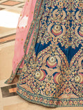 Attractive Blue Heavy Embroidery Velvet Wedding Wear Lehenga Choli - Ethnic Plus In