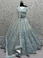 Attractive Blue Multi-Thread Work Net Bridesmaid Lehenga Choli