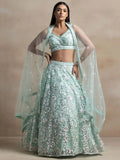 Attractive Blue Sequins Net Designer Lehenga Choli With Dupatta - Ethnic Plus In