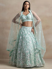 Attractive Blue Sequins Net Designer Lehenga Choli With Dupatta - Ethnic Plus In