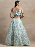 Attractive Blue Sequins Net Designer Lehenga Choli With Dupatta - Ethnic Plus In