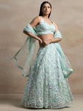 Attractive Blue Sequins Net Designer Lehenga Choli With Dupatta - Ethnic Plus In