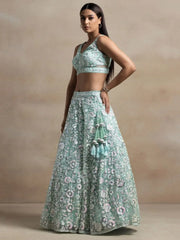 Attractive Blue Sequins Net Designer Lehenga Choli With Dupatta - Ethnic Plus In