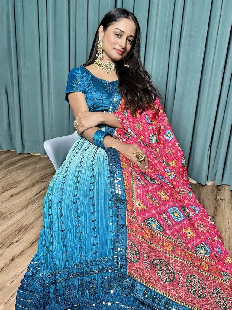 Attractive Blue Sequins Work Silk Function Wear Lehenga Choli With Dupatta - Ethnic Plus In