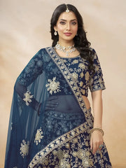 Attractive Blue Silk Embroidered Lehenga Choli With Dupatta - Ethnic Plus In