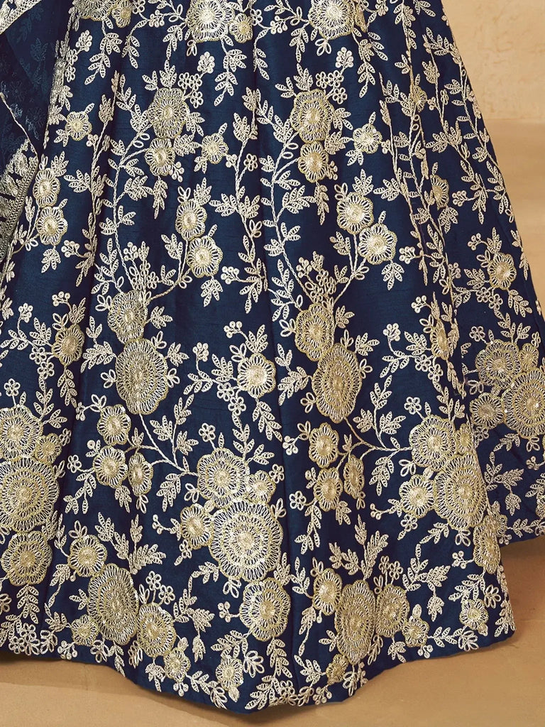 Attractive Blue Silk Embroidered Lehenga Choli With Dupatta - Ethnic Plus In