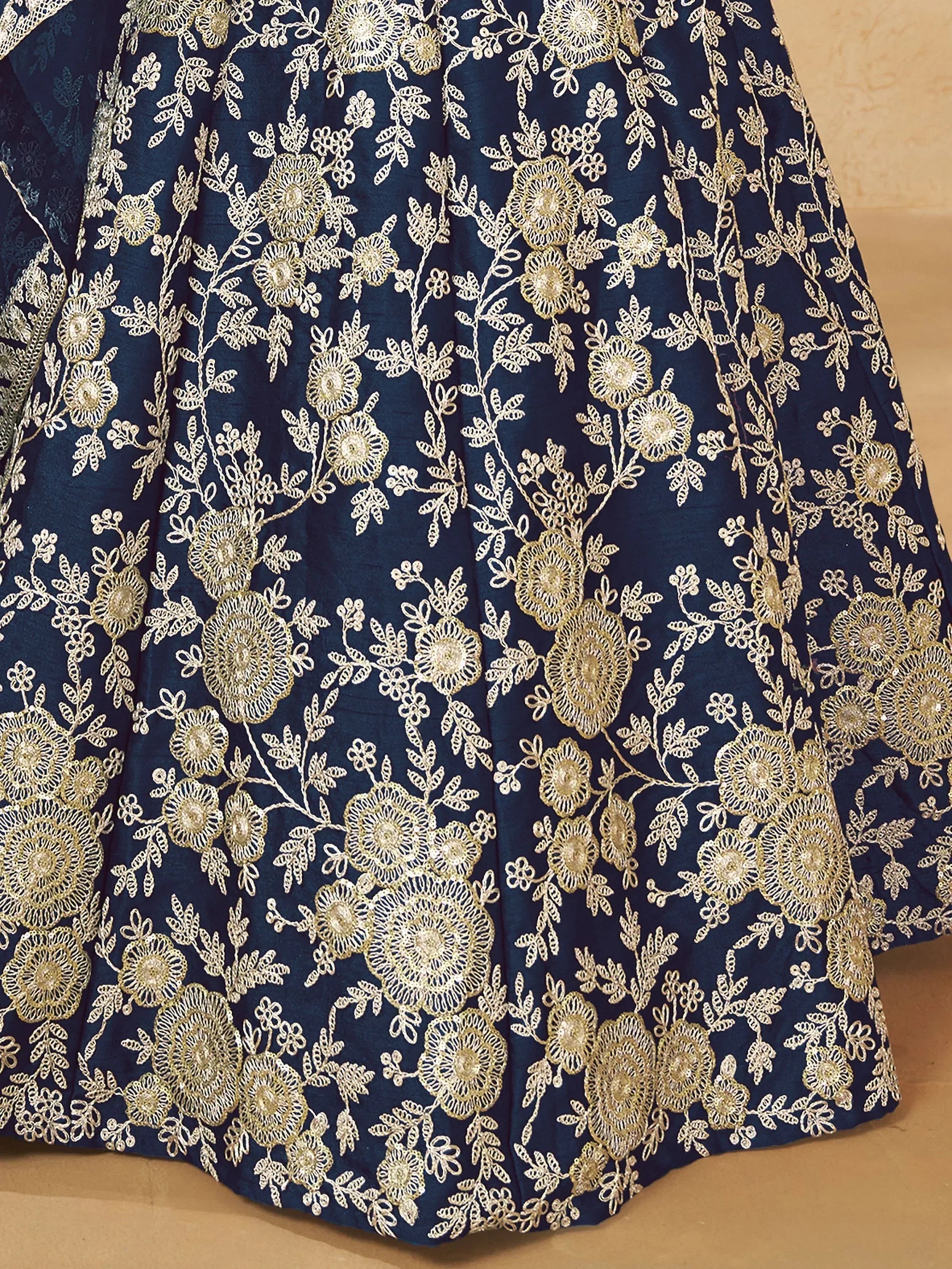 Attractive Blue Silk Embroidered Lehenga Choli With Dupatta - Ethnic Plus In