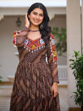 Attractive Brown Georgette Mirror Work Traditional Gown - Ethnic Plus In
