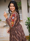 Attractive Brown Georgette Mirror Work Traditional Gown - Ethnic Plus In