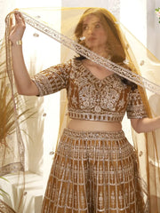 Attractive Brown Sequins Net Designer Lehenga Choli With Dupatta - Ethnic Plus In