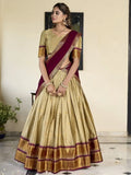 Attractive Brown Zari Weaving Silk Traditional Lehenga Choli With Dupatta - Ethnic Plus In