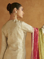 Attractive Cream Sequins Silk Wedding Wear Lehenga With Long Blouse - Ethnic Plus In