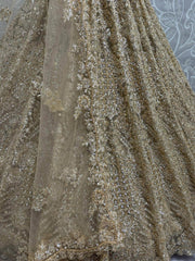 Attractive Golden Zircon Work Net Wedding Lehenga Choli With Dupatta - Ethnic Plus In
