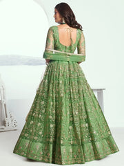 Attractive Green Color Embroidered Net Mehendi Wear Lehenga Choli - Ethnic Plus In