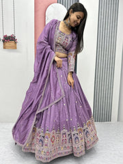 Attractive Lavender Silk Embroidered Reception Wear Lehenga Choli - Ethnic Plus In