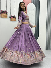 Attractive Lavender Silk Embroidered Reception Wear Lehenga Choli - Ethnic Plus In