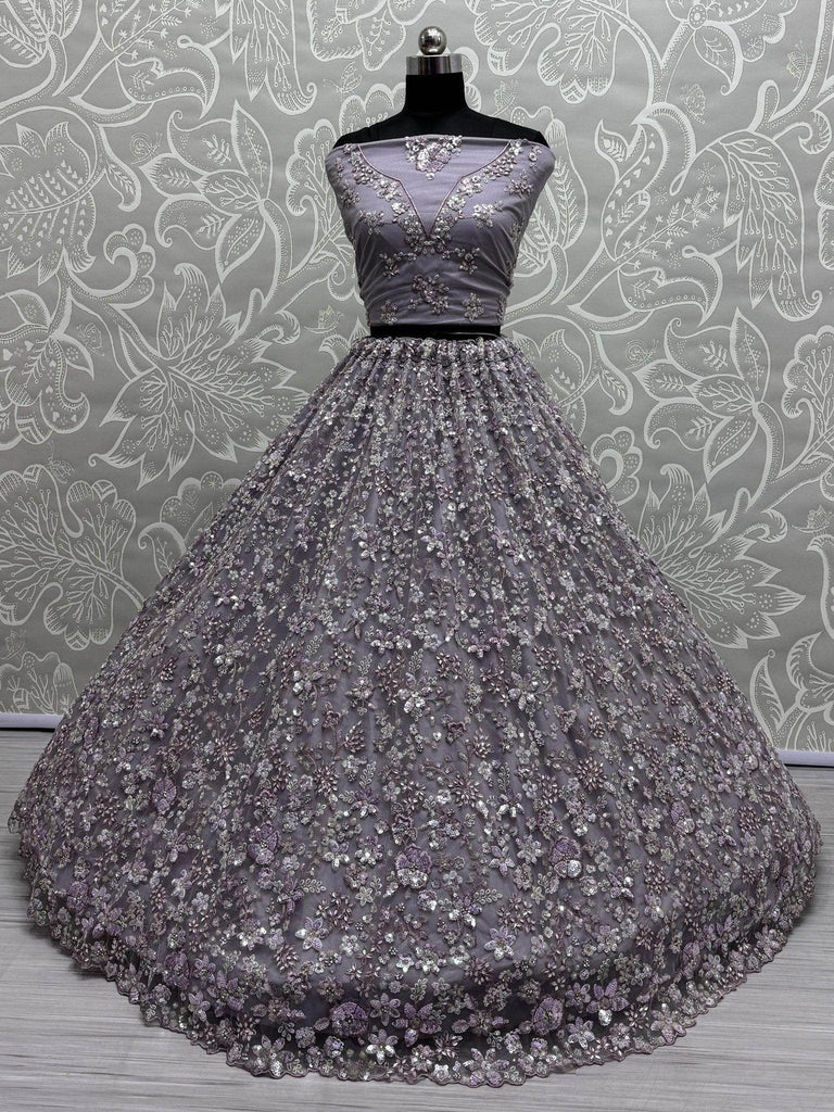 Attractive Lavender Zircon Work Net Bridesmaid Lehenga Choli - Ethnic Plus In