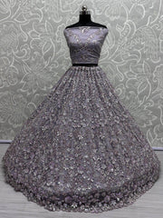 Attractive Lavender Zircon Work Net Bridesmaid Lehenga Choli - Ethnic Plus In
