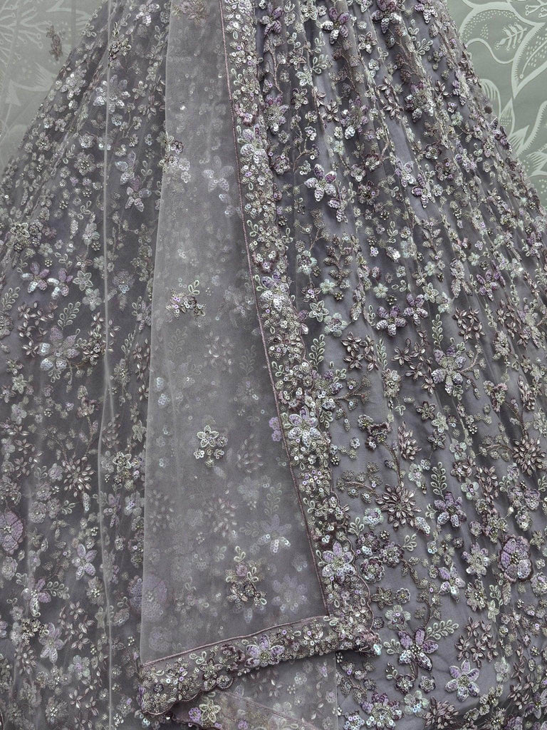 Attractive Lavender Zircon Work Net Bridesmaid Lehenga Choli - Ethnic Plus In