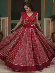 Attractive Maroon Printed Rayon Navratri Wear Lehenga Choli With Dupatta - Ethnic Plus In