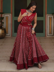 Attractive Maroon Printed Rayon Navratri Wear Lehenga Choli With Dupatta - Ethnic Plus In
