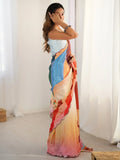 Attractive Multi Color Chinon Traditional Saree With Blouse - Ethnic Plus In