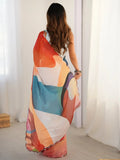 Attractive Multi Color Chinon Traditional Saree With Blouse - Ethnic Plus In