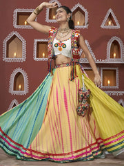 Attractive Multi Color Embroidered Navratri Lehenga Choli With Jacket - Ethnic Plus In
