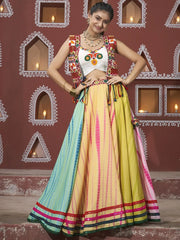 Attractive Multi Color Embroidered Navratri Lehenga Choli With Jacket - Ethnic Plus In