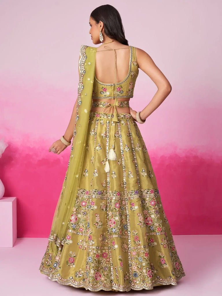 Attractive Mustard Sequins Silk Wedding Wear Lehenga Choli With Dupatta - Ethnic Plus In