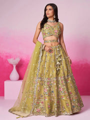 Attractive Mustard Sequins Silk Wedding Wear Lehenga Choli With Dupatta - Ethnic Plus In