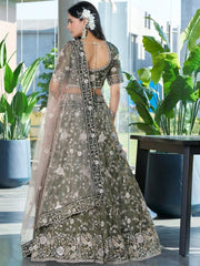 Attractive Olive Green Jarkan Work Silk Mehendi Wear Lehenga Choli - Ethnic Plus In