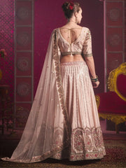 Attractive Peach Embroidered Silk Bridesmaid Lehenga Choli With Dupatta - Ethnic Plus In