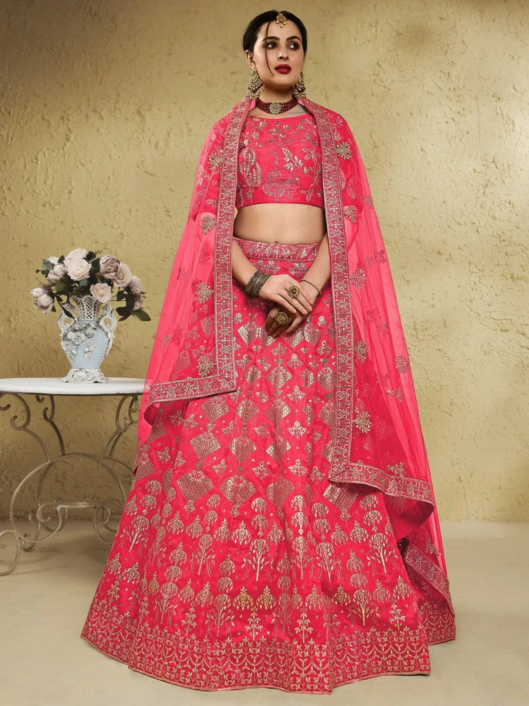 Attractive Peach Sequins Silk Festival Wear Lehenga Choli With Dupatta - Ethnic Plus In