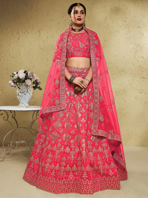 Attractive Peach Sequins Silk Festival Wear Lehenga Choli With Dupatta - Ethnic Plus In