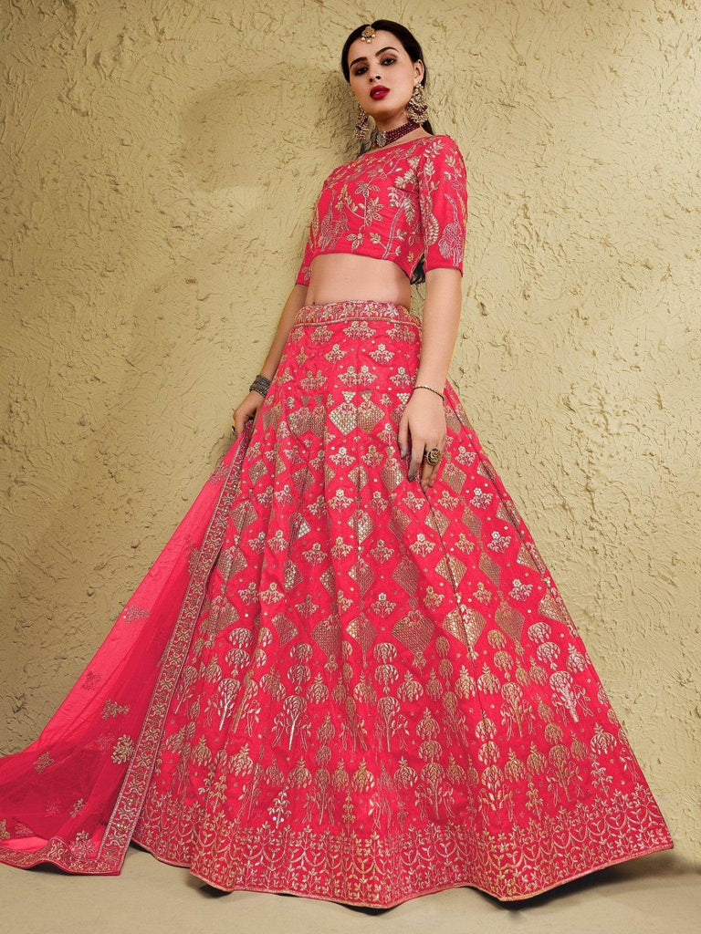 Attractive Peach Sequins Silk Festival Wear Lehenga Choli With Dupatta - Ethnic Plus In