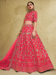 Attractive Peach Sequins Silk Festival Wear Lehenga Choli With Dupatta - Ethnic Plus In